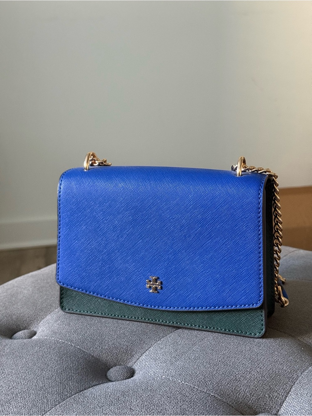 Tory Burch Miller Color-Block Shoulder Bag Blue & Green